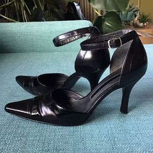 Enzo Angliolini Black Patent Ankle Strap Heels 6.5